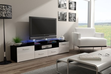 COMODA RTV CU LED EVORA NEGRU/ALB LUCIOS DESIGN MODERN CM