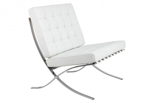 FOTOLIU CONFORTABIL BARCELON PRESTIGE PLUS, ALB/CROM, DIN PIELE NATURALA SI METAL, STIL MODERN