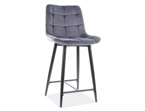 SCAUN DE BAR CHIC H-2, GRI BLUVEL 14/NEGRU MAT, TAPITERIE DIN CATIFEA SI METAL, STIL MODERN