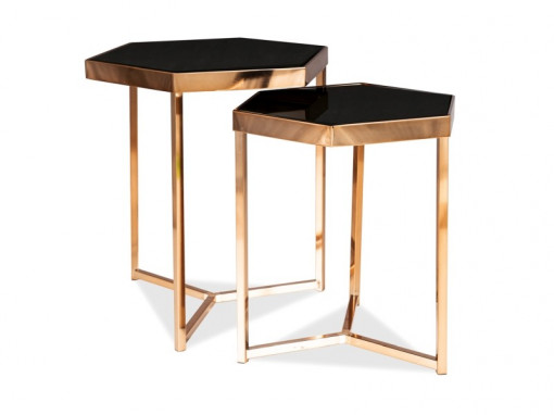 SET 2 MASUTE DE CAFEA MILOS, NEGRU/SAMPANIE, BLAT DIN STICLA SECURIZATA SI CADRU DIN METAL, STIL MODERN