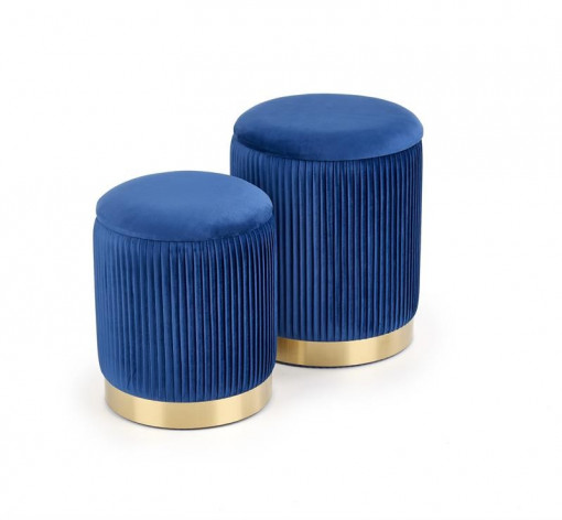 SET 2 TABURETI MONTY, CU SPATIU DE DEPOZITARE, ALBASTRU/AURIU, TAPITERIE DIN CATIFEA SI PICIOR DIN METAL, STIL MODERN
