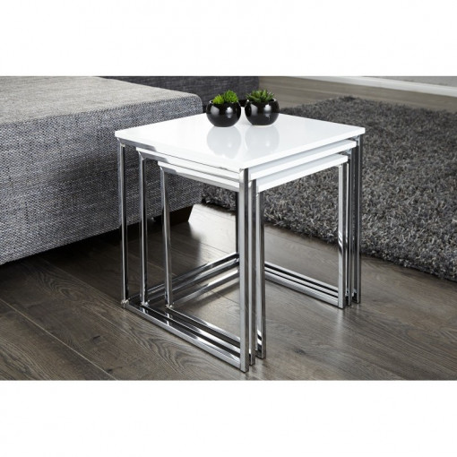 SET TREI MASUTE DE CAFEA, FUSION, COD 11839, MDF ALB, STIL MODERN