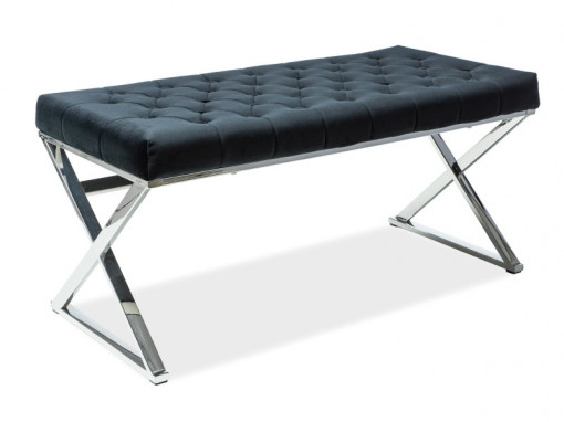 BANCHETA ONYX, 100 CM, NEGRU/CROM, TAPITERIE DIN CATIFEA SI CADRU DIN METAL, STIL MODERN