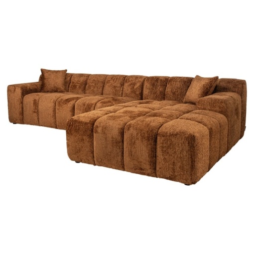 COLTAR CUBE CU 3 LOCURI + CANAPEA EXTENSIBILA DREAPTA SI 2 PERNE DECORATIVE, BE LOVELY CINNAMON 603, S5137, CONFECTIONAT DIN POLIURETAN SI 100% POLIESTER, RICHMOND INTERIOR