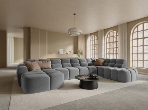 COLTAR LISA, DREAPTA, 7 LOCURI, 387 CM, GRI DESCHIS, TAPITERIE DIN CATIFEA, DESIGN DEOSEBIT