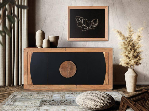 COMODA/BUFET 160CM, NATURAL/NEGRU, DIN LEMN DE MANGO, DESIGN EXTRAVAGANT