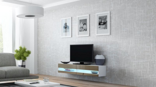 COMODA RTV LIVING CU LED VIGO 140 ALB/LATTE DESIGN MODERN CM