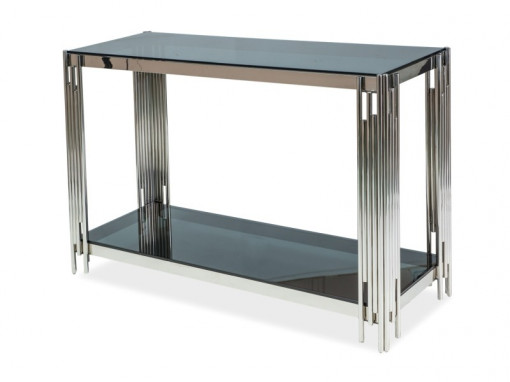 CONSOLA FOSSIL C, 120 CM, FUMURIU/CROM, BLAT DIN STICLA SECURIZATA SI CADRU DIN METAL, STIL MODERN