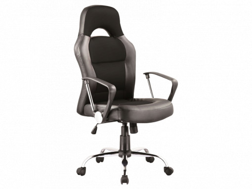 SCAUN DE BIROU PIVOTANT Q-033, NEGRU/CROM, TAPITERIE DIN PIELE ECOLOGICA SI STOFA SI PICIOR DIN METAL, STIL MODERN