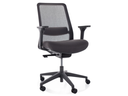 SCAUN DE BIROU, Q-718 NEGRU, FUNCTIE MULTIBLOCK, CU TAPITERIE DIN TEXTIL SI PLASA SI PICIOR DIN METAL, STIL MODERN