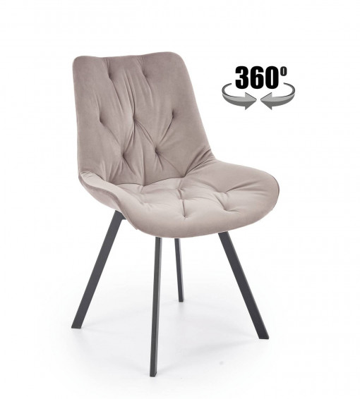 SCAUN DINING PIVOTANT K519, BEJ/NEGRU, TAPITERIE DIN CATIFEA SI PICIOARE DIN METAL , STIL MODERN