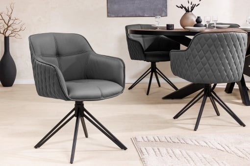 SET 2 SCAUNE OFFICE, ROTATIVE 180 GRADE, EUPHORIA, DIN PIELE GRI SI METAL, ARTIM GROUP SELECTION