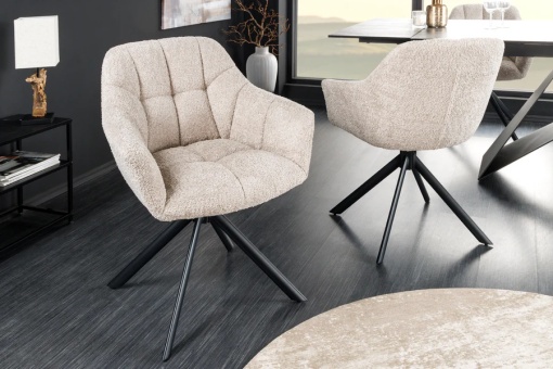 SET 2 SCAUNE ROTATIVE, PAPILLON, 180 GRADE, DIN MATERIAL BOUCLE SI SUPORT METAL, BEJ, ARTIM GROUP SELECTION
