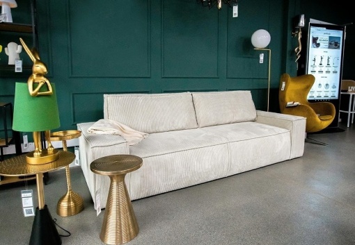 CANAPEA EXTENSIBILA PILLOW, CU FUNCTIE DE DORMIT, GRUPA II, CONFECTIONATA DIN METAL, SPUMA, LEMN SI TEXTIL, STIL MODERN