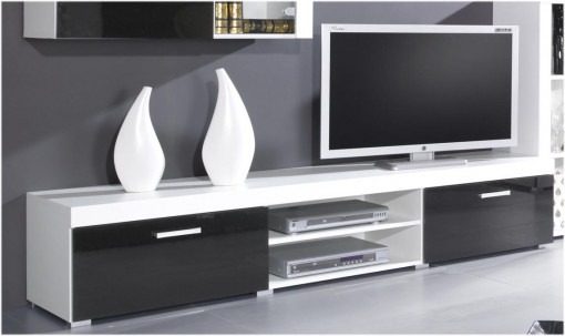 COMODA LIVING RTV SAMBA REG8 ALB/NEGRU DESIGN MODERN CM