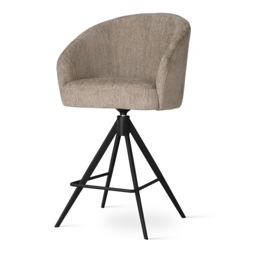 SCAUN DE BAR, PIVOTANT, SENI SUPREME TWIST L 70 CM, BEJ/NEGRU, TAPITERIE DIN TEXTIL, SPUMA, ARCURI SI METAL, STIL MODERN