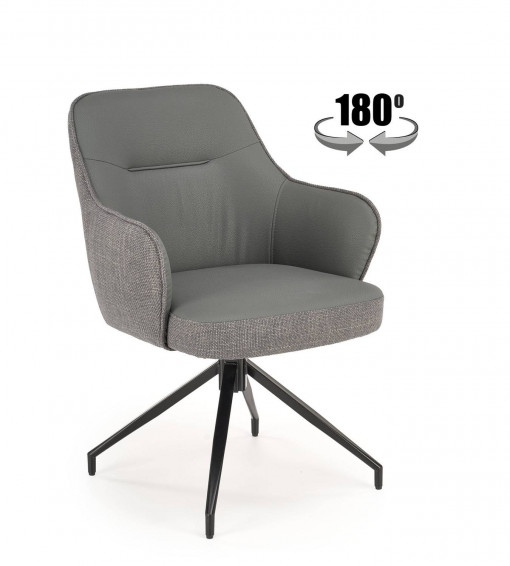 SCAUN DINING PIVOTANT K527, GRI/NEGRU, TAPITERIE DIN STOFA SI PIELE ECOLOGICA SI PICIOARE DIN METAL, STIL MODERN