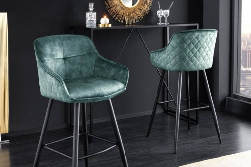 SET 2 SCAUNE EUPHORIA 100CM, PICIOARE DIN METAL SI MICROFIBRA FINA, CULOARE VERDE/PETROL