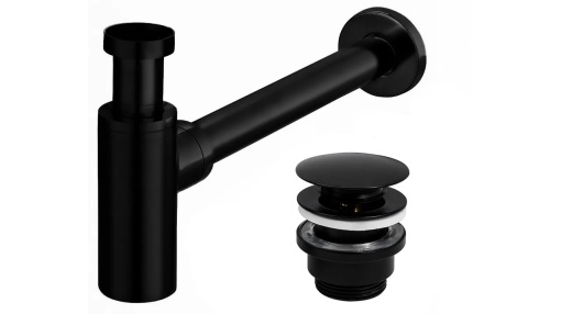 SIFON LAVOAR REA UNIVERSAL, CU DOP TIP CLICK CLACK, NEGRU MAT, DIN ALAMA, CALITATE SUPERIOARA