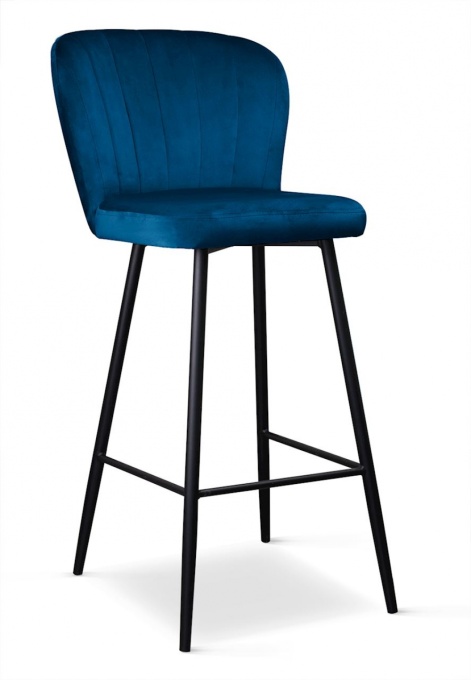 STOC 2 BUC!!! SCAUN DE BAR SHELLY, 60 CM, ALBASTRU/NEGRU, TAPITERIE DIN CATIFEA SI PICIOARE DIN METAL,STIL MODERN