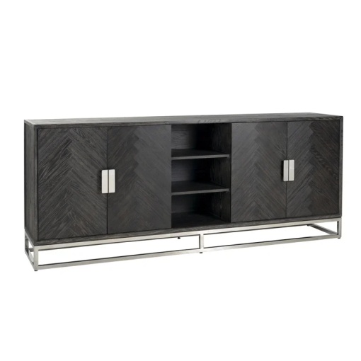 COMODA BLACKBONE CU 4 USI, NEGRU RUSTIC, 7416, CONFECTIONATA DIN FURNIR DE STEJAR SI METAL, RICHMOND INTERIORS
