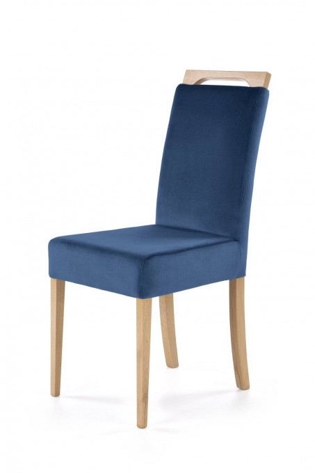 SCAUN DINING CLARION, ALBASTRU MONOLITH 77/STEJAR, CU TAPITERIE DIN STOFA FINA SI PICIOARE DIN LEMN MASIV, STIL CLASIC