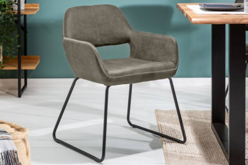 SCAUN DINING, MUSTANG , TAUPE, MICROFIBRA, DESIGN RETRO