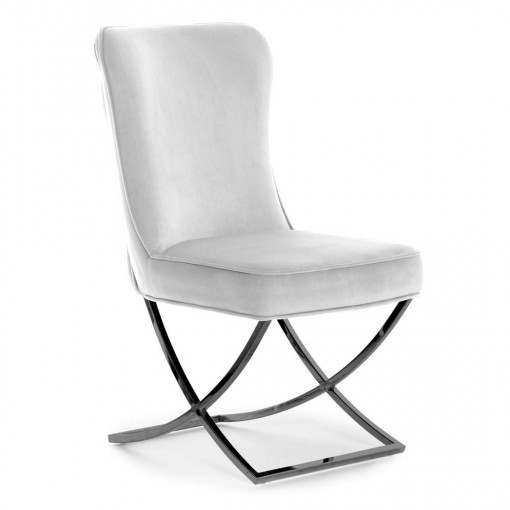 SCAUN DINING SCARLET, GRI/NEGRU, TAPITERIE DIN CATIFEA SI PICIOARE DIN METAL, STIL MODERN