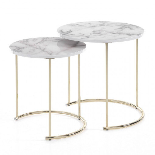 SET 2 MASUTE DE CAFEA, THIN-R WHITE, COD 5033, STIL MODERN, REALIZAT DIN METAL SI MDF LAMINAT