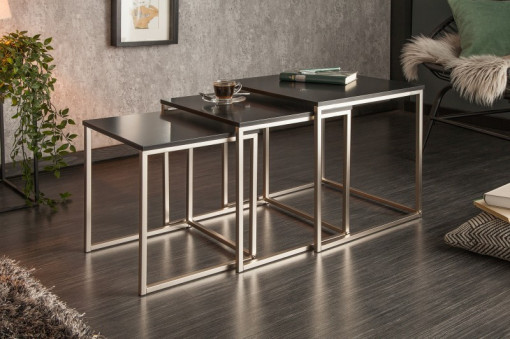 SET 3 MASUTE DE CAFEA, NEGRU/CROM, NEW FUSION, COD 37116, DESIGN MODERN