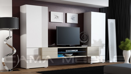 SET MODULAR LIVING CU LED TORI ALB/STEJAR SONOMA DESIGN MODERN CM