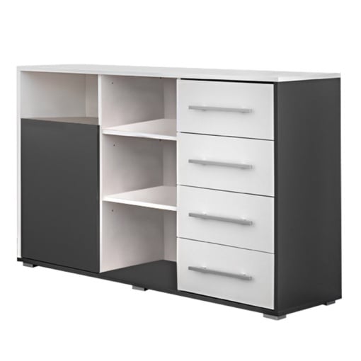 STOC 1 BUC!!! COMODA CU SERTARE, MASIMO, ALB/GRI 120CM, MDF, DESIGN MODERN