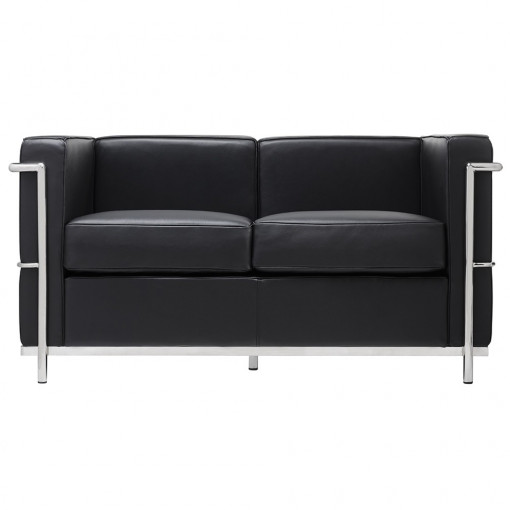 CANAPEA DUBLA NEAGRA DIN PIELE NATURALA SOFT LC2 STIL MODERN
