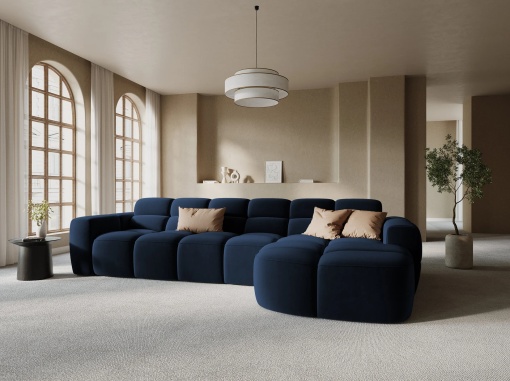 COLTAR LISA, DREAPTA, 5 LOCURI, 310 CM, ALBASTRU ROYAL, TAPITERIE DIN CATIFEA, DESIGN DEOSEBIT