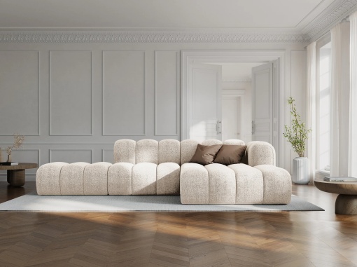 COLTAR MODULAR LUPIN, DREAPTA, 5 LOCURI, 294 CM, BEJ DESCHIS 23, TAPITERIE CHENILLE, DESIGN DEOSEBIT
