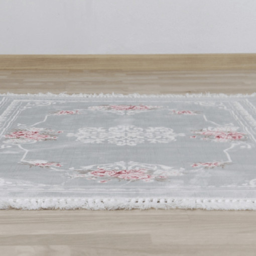 Covor 80x150 cm, gri/model cu flori, SEDEF TIP 2, 0000203321