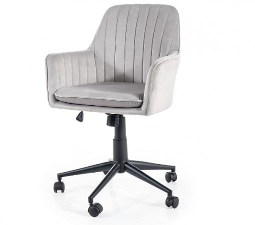 SCAUN DE BIROU PIVOTANT Q-886, GRI DESCHIS BLUVEL 03/NEGRU, TAPITERIE DIN CATIFEA SI PICIOR DIN METAL, STIL MODERN