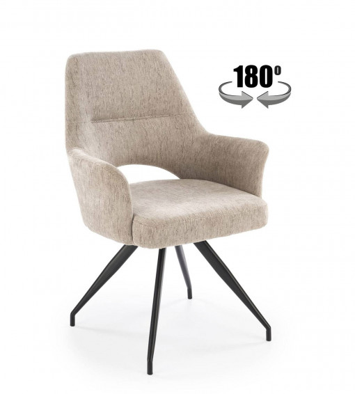 SCAUN DINING PIVOTANT K542, BEJ/NEGRU, TAPITERIE DIN STOFA SI PICIOARE DIN METAL, STIL MODERN
