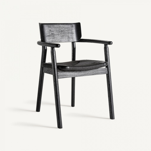 SCAUN DINING TASK, NEGRU, REF. 35148, PRELUCRAT MANUAL, CONFECTIONAT DIN LEMN DE STEJAR SI FIBRA NATURALA, STIL MODERN