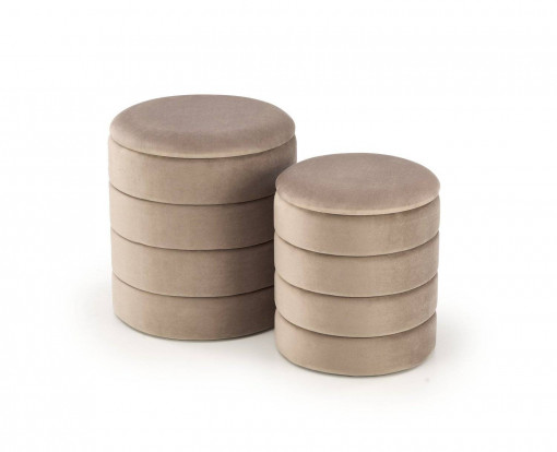 SET 2 TABURETI PACHO, CU SPATIU DE DEPOZITARE, BEJ, TAPITERIE DIN CATIFEA, STIL MODERN