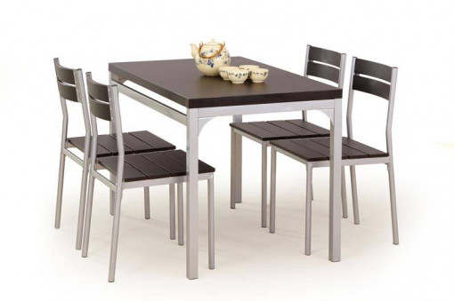 SET DINING - MASA MALCOLM, 110 CM+ 4 SCAUNE, WENGE/CROM, STIL CLASIC