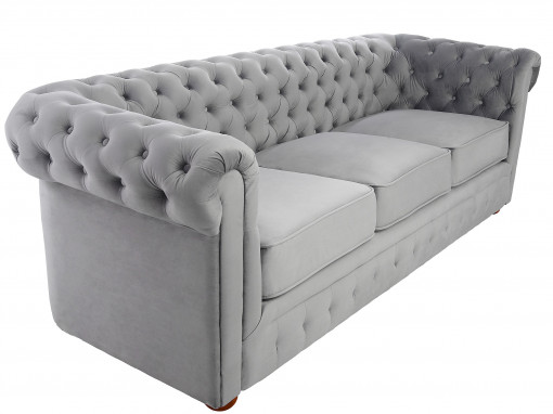 SOFA CHESTERFIELD 220CM GRI DESCHIS DIN STOFA DE LUX DESIGN DEOSEBIT