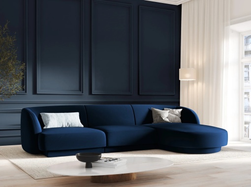 COLTAR MILEY DREAPTA, 4 LOCURI, 255 CM, ALBASTRU 86, TAPITERIE DIN CATIFEA, DESIGN DEOSEBIT