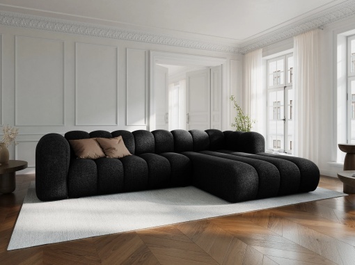 COLTAR MODULAR LUPIN, DREAPTA, 4 LOCURI, 288 CM, NEGRU 19, TAPITERIE CHENILLE, DESIGN DEOSEBIT