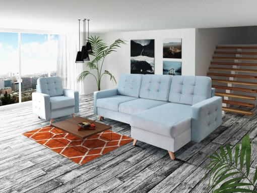 COLTAR, VEGAS EXTENSIBIL 236 CM, STOFA ALBASTRU DESCHIS, DESIGN SCANDINAV
