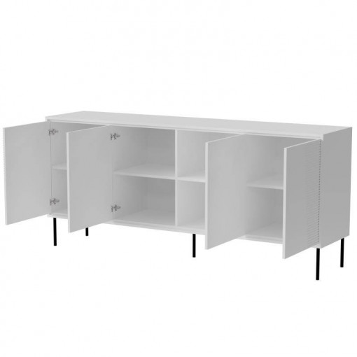 COMODA, CAMA-ABI-COMODA-BI/BI 200CM, DIN PLACI LAMINATE SI MDF, ALB MAT, DESIGN MODERN