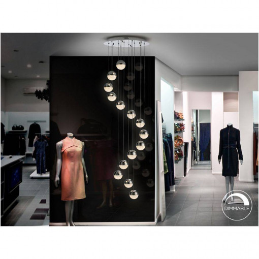 LUSTRA/PLAFONIERA SPHERE, CONECTARE BLUETOOTH, 50 CM, CROM/TRANSPARENT, DIN METAL SI POLICARBONAT, STIL MODERN