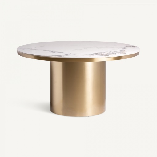 MASA DEOSEBITA ROTUNDA, ASTACH 150CM, DIN GRESIE SI METAL, ALB/AURIU, ARTIM GROUP SELECTION