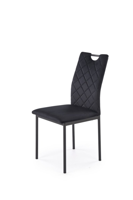 SCAUN DINING K577, NEGRU 66/NEGRU, TAPITERIE DIN CATIFEA SI PICIOARE DIN METAL, STIL MODERN
