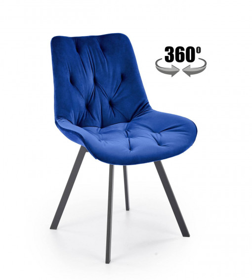 SCAUN DINING PIVOTANT K519, ALBASTRU/NEGRU, TAPITERIE DIN CATIFEA SI PICIOARE DIN METAL , STIL MODERN